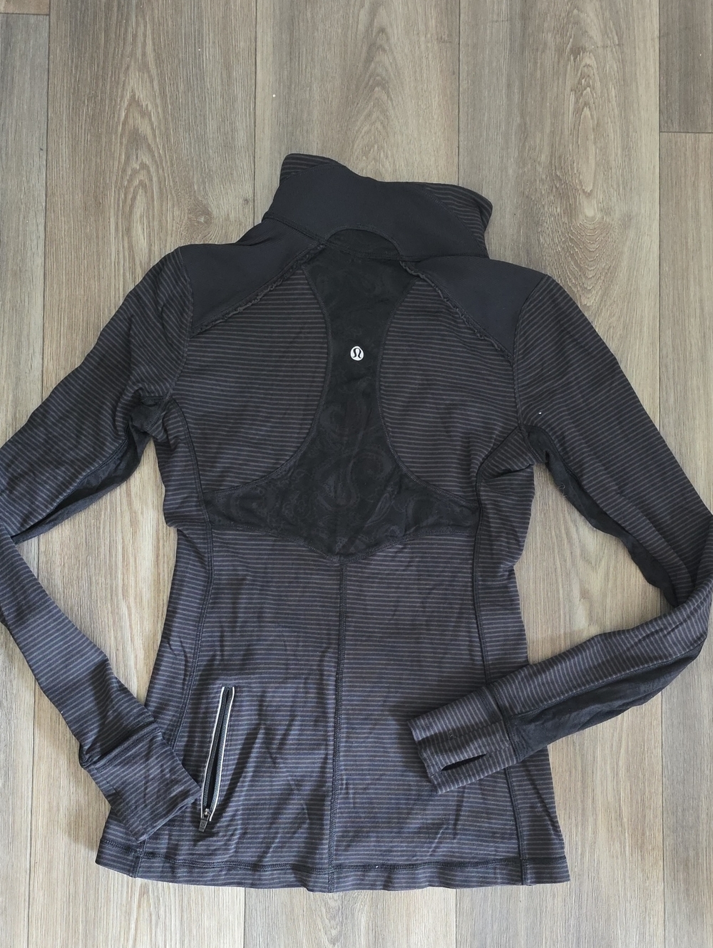 lululemon athletica Black Heathered Striped Cowl Neck Pullover